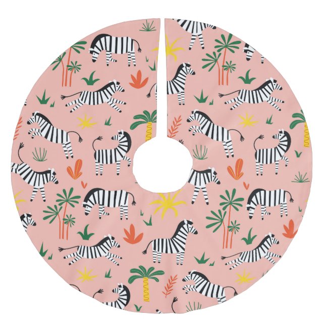 Cartoon Zebras Funny Seamless Pattern Brushed Polyester Tree Skirt (Front)