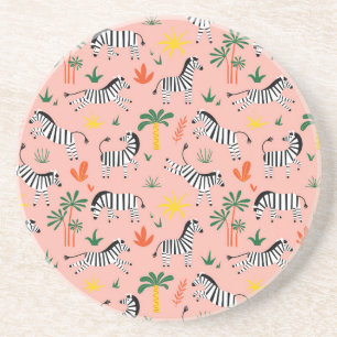 Cartoon Zebras Funny Seamless Pattern Coaster