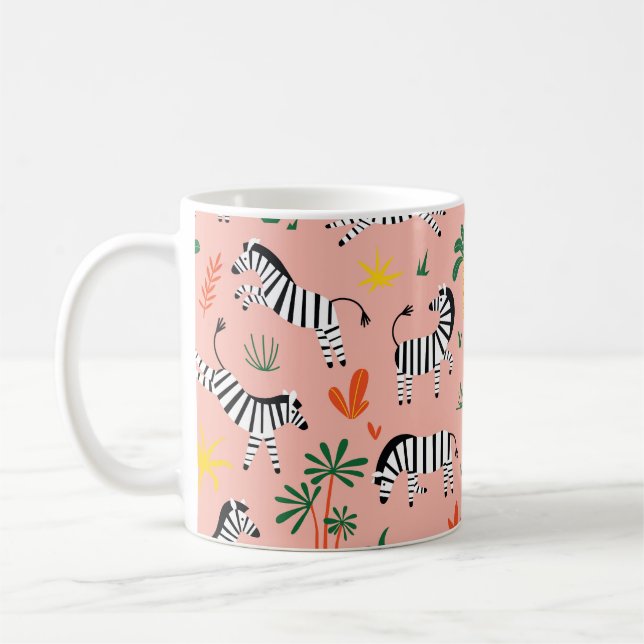 Cartoon Zebras Funny Seamless Pattern Coffee Mug (Left)