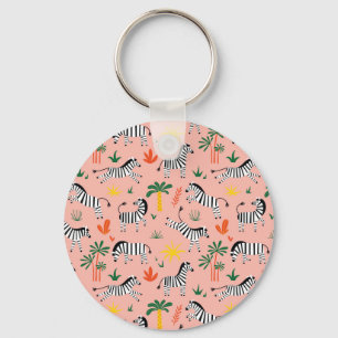 Cartoon Zebras Funny Seamless Pattern Key Ring