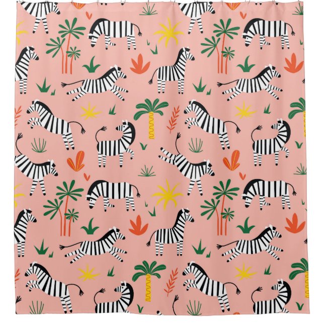 Cartoon Zebras Funny Seamless Pattern Shower Curtain (Front)