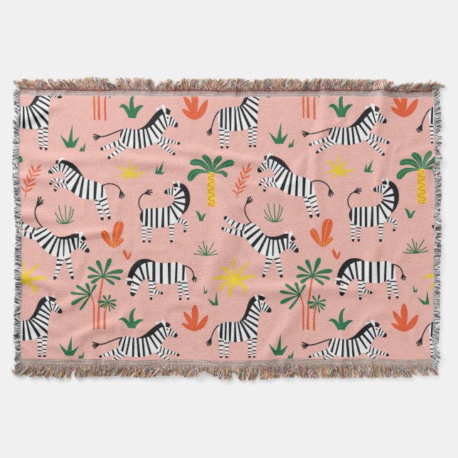 Cartoon Zebras Funny Seamless Pattern Throw Blanket (Front)