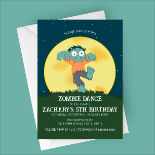 Cartoon Zombie Dance Birthday Invitation