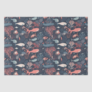 Cartoonish Fish and Sea Life Repeating Pattern Tissue Paper