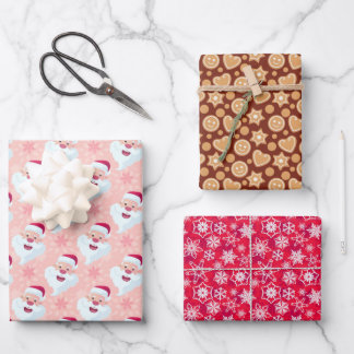 Cartoonish Pink Red And Brown Christmas Motifs  Wrapping Paper Sheet