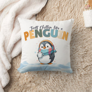 Cartoonish Style Just Chillin like a Penguin Cushion