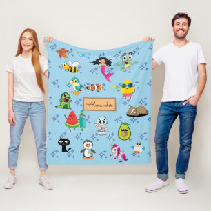 Cartoons sparkles cute blue kids cartoons fleece blanket