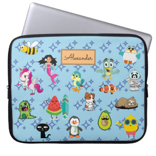 Cartoons sparkles cute blue kids cartoons laptop sleeve