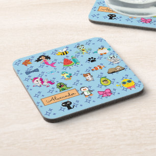 Cartoons sparkles cute blue kids cartoons name coaster