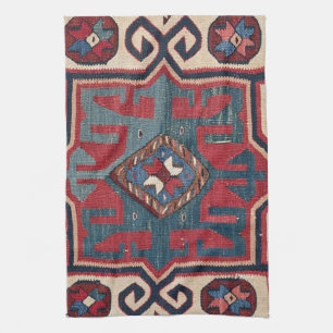 Cartouche Star II 19th Century Colourful Red Blue Tea Towel