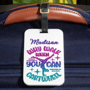 Cartwheel Personalised Magenta Purple Turquoise  Luggage Tag