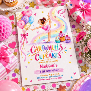 Cartwheels & Cupcakes Gymnastics Birthday Invite