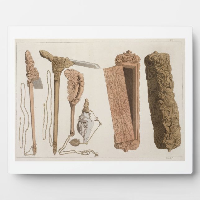 Carved and decorated Aboriginal tools, illustratio Plaque (Front)