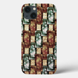 Carved and spotted brown green rectangular pieces iPhone 13 case