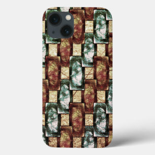 Carved and spotted brown green rectangular pieces iPhone 13 case