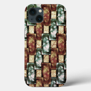 Carved and spotted brown green rectangular pieces iPhone 13 case