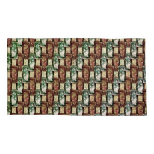 Carved and spotted brown green rectangular pieces pillowcase