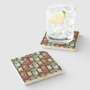 Carved and spotted brown green rectangular pieces stone coaster