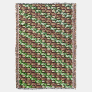 Carved and spotted brown green rectangular pieces throw blanket