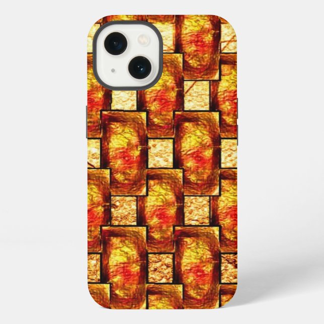 Carved and stained brown orange rectangular plates iPhone case (Back)