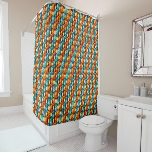 Carved and stained cyan orange rectangular plates shower curtain