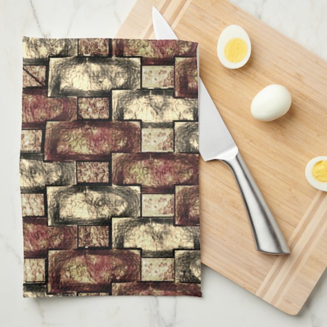 Carved and stained golden brown rectangular pieces tea towel (Quarter Fold)