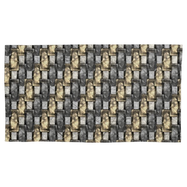 Carved and stained grey golden rectangular pieces pillowcase (Front-Left)