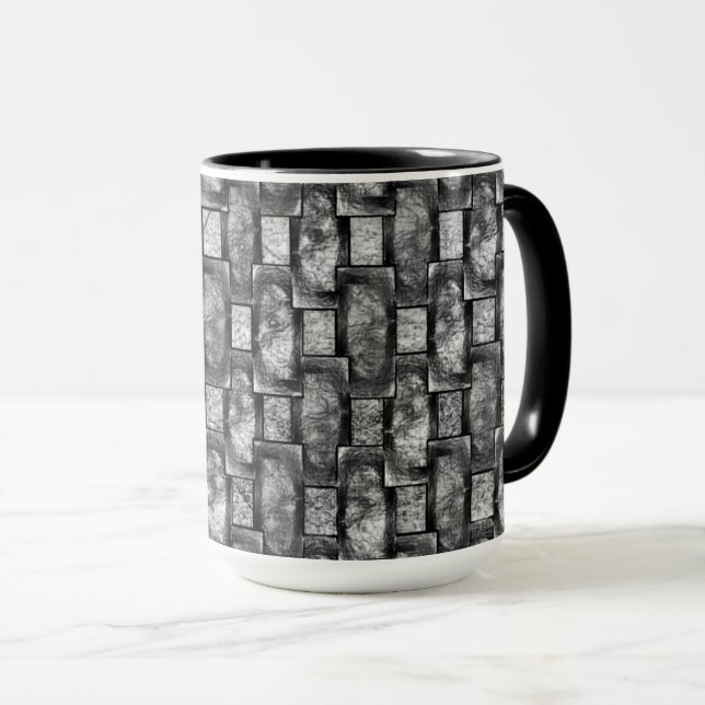 Carved and stained grey rectangular plates mug (Front Right)