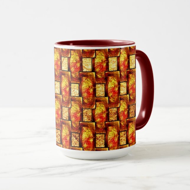 Carved and stained orange brown rectangular plates mug (Front Right)