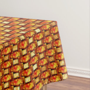 Carved and stained orange brown rectangular plates tablecloth