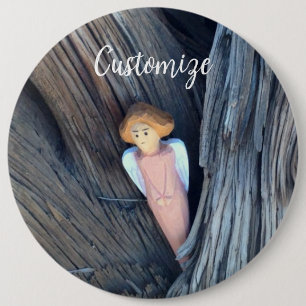 Carved angel in tree Thunder Cove 6 Cm Round Badge