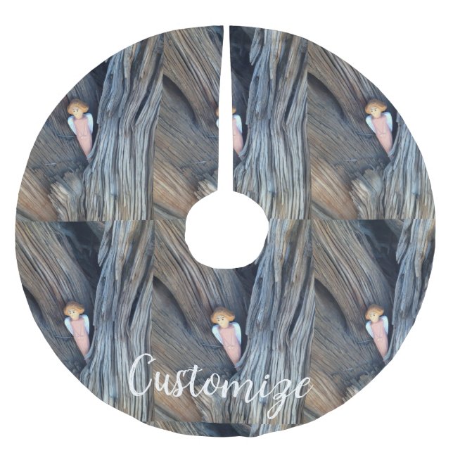 Carved angel in tree Thunder Cove Brushed Polyester Tree Skirt (Front)