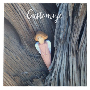 Carved angel in tree Thunder Cove Ceramic Tile