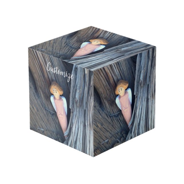 Carved angel in tree Thunder Cove Cube (Front Angled)