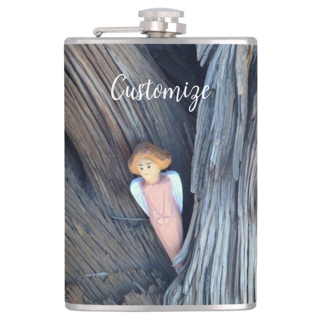 Carved angel in tree Thunder Cove Hip Flask (Front)