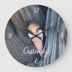 Carved angel in tree Thunder Cove Large Clock