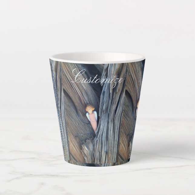 Carved angel in tree Thunder Cove Latte Mug (Front)