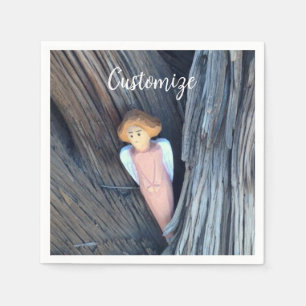 Carved angel in tree Thunder Cove Napkin