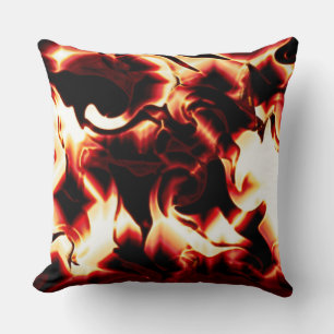 Carved bonfire on darkest red background cushion