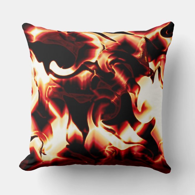 Carved bonfire on darkest red background cushion (Front)