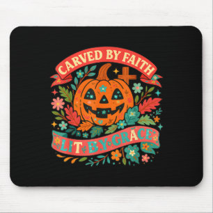 Carved By Faith Lit Grace Cute Fall Pumpkin Mouse Pad
