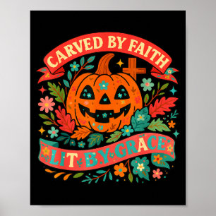 Carved By Faith Lit Grace Cute Fall Pumpkin Poster