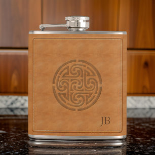 Carved Celtic Knot Faux Leather Wrapped Irish Hip Hip Flask
