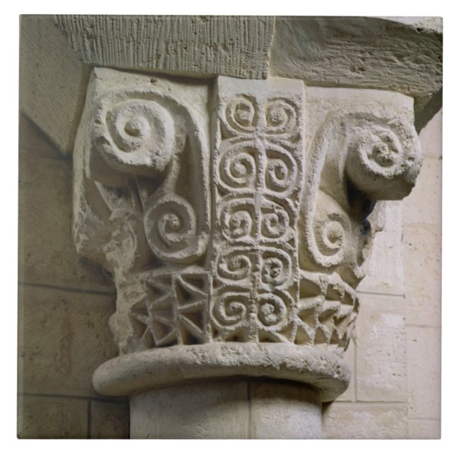 Carved column decorated with croziers and spirals ceramic tile (Front)