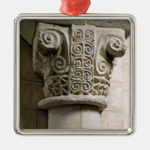 Carved column decorated with croziers and spirals metal tree decoration