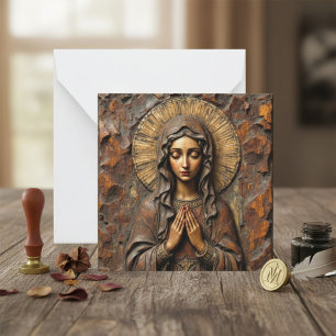 Carved Devotion Wooden Mary Card