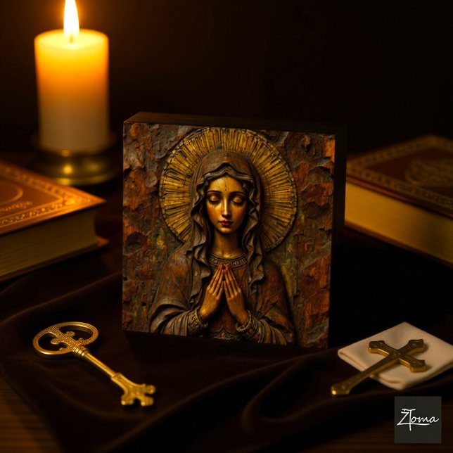 Carved Devotion  Wooden Mary Ceramic Tile (Creator Uploaded)