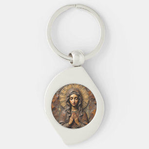 Carved Devotion  Wooden Mary Key Ring