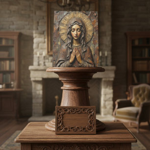 Carved Devotion Wooden Mary Pedestal Sign