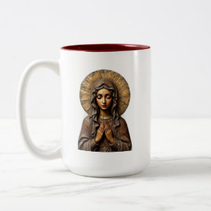 Carved Devotion  Wooden Mary Two-Tone Coffee Mug